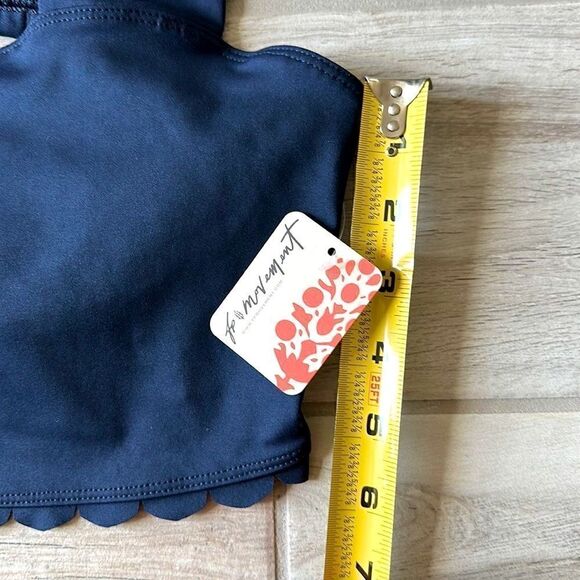 NWT Free People Suns Out Cami Blue Navy Cropped Tank Crisscross Scalloped Hem - Picture 8 of 12